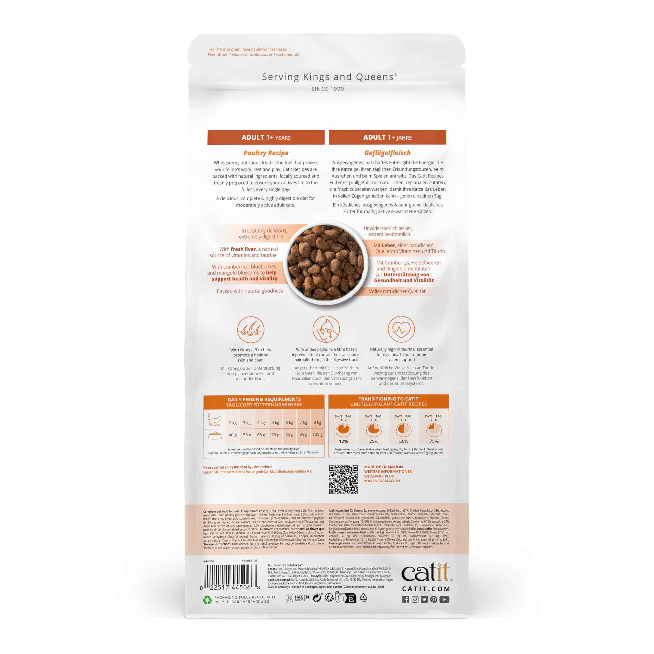 Pienso para Gatos Adulto Catit Recipes -Receta de Aves, 2 kg (Paquete de 4)