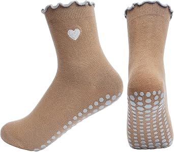 Cute Pilates Grips Socks for Women Yoga Non Skid Athletic Cotton Embroidery Grippy Sticky Sock