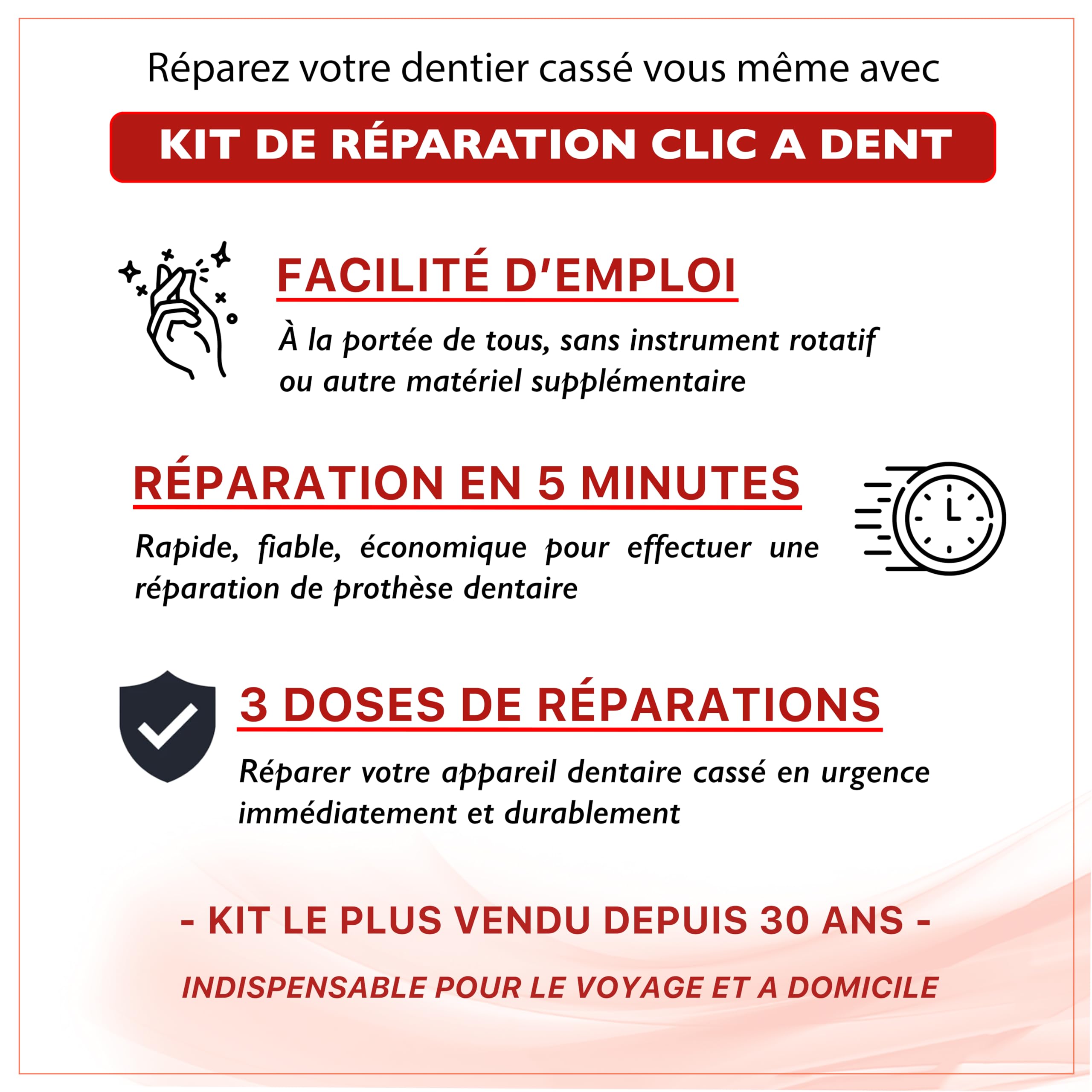 CLICADENT REPAIR -Kit de réparation dentaire pour dentier cassé – Mis au point par un Chirurgien-Dentiste | Répare les prothèses dentaires fissurées ou cassées rapidement à domicile