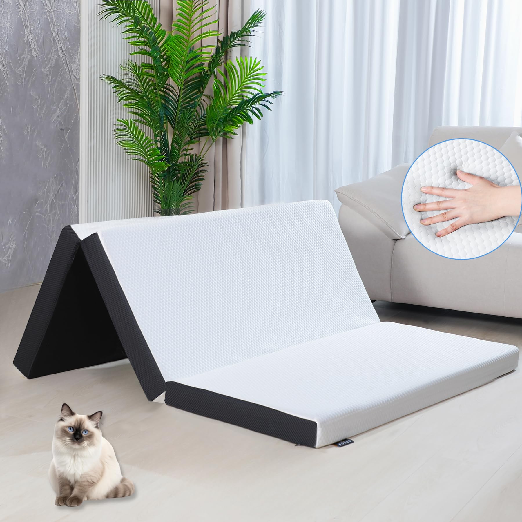 (Similarly)Folding Mattress, 4inch Memory Foam Trifold Mattress, Full Size Folding Mattress with Breathable & Washable Fabric Cover, Foldable Floor Mattress Guest Bed for Camping, 73"x52"x4"