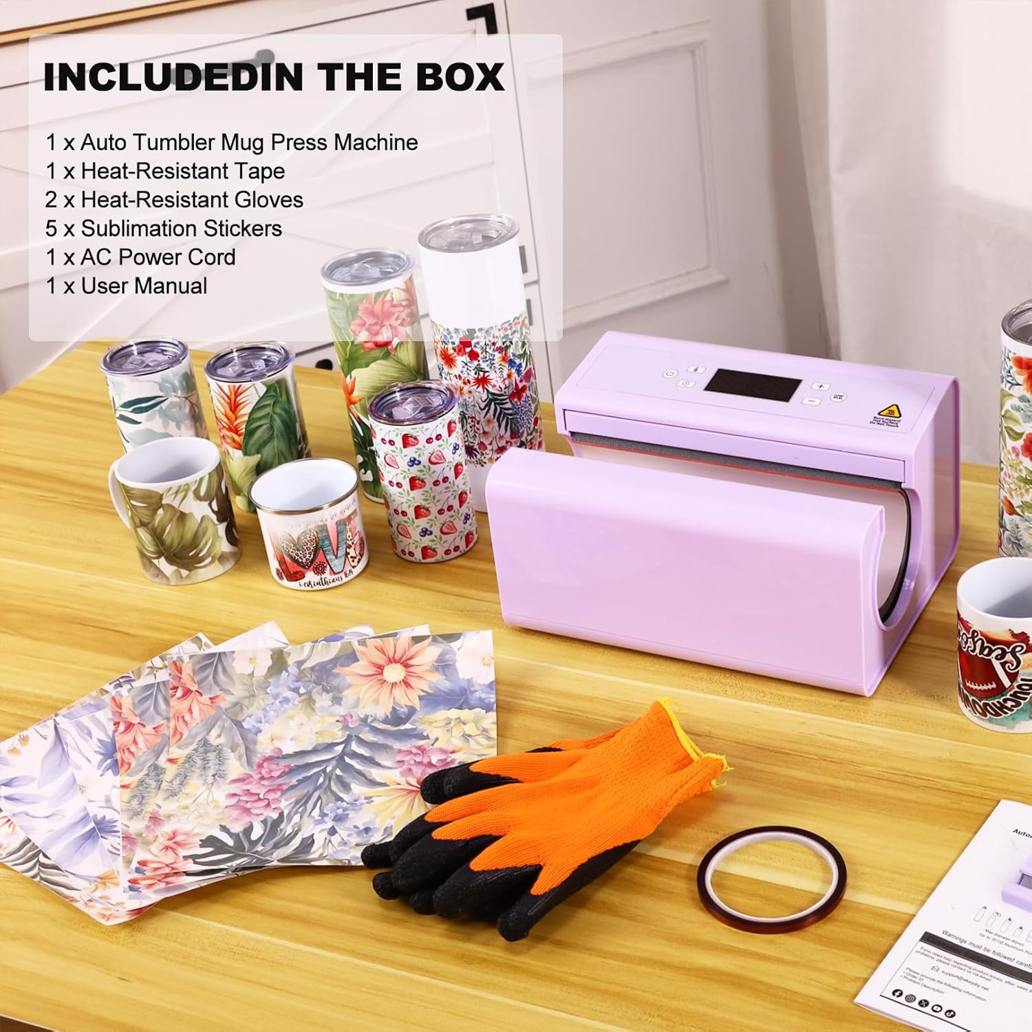 Tumblers Heat Press, Auto Tumbler Mug Press Machine 30oz 20oz 16oz Sublimation Tumblers Press Glass Jar Cans, DIY Heat Transfer Press Vinyl for 2.95-3.34inch Coffee Mugs (Auto Purple) - Image 3