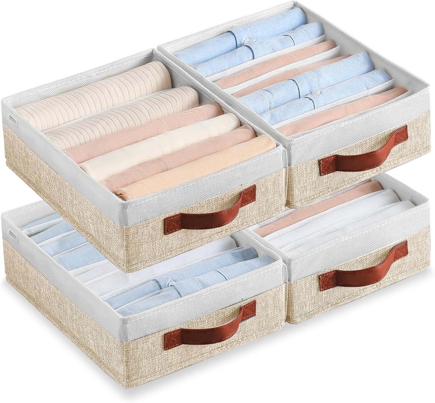 4 pcs t-shirt drawer organizers for clothing, 8 grids shirt organizer for closet, washable fabric drawer organizer, foldable dresser wardrobe clothes organizer for t-shirt (beige&white, 12.6inch) beige&white 12.6inch