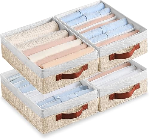 4 organizadores de cajones de camisetas para ropa, organizador de camisas de 8 rejillas para armario, organizador de cajones de tela lavable,