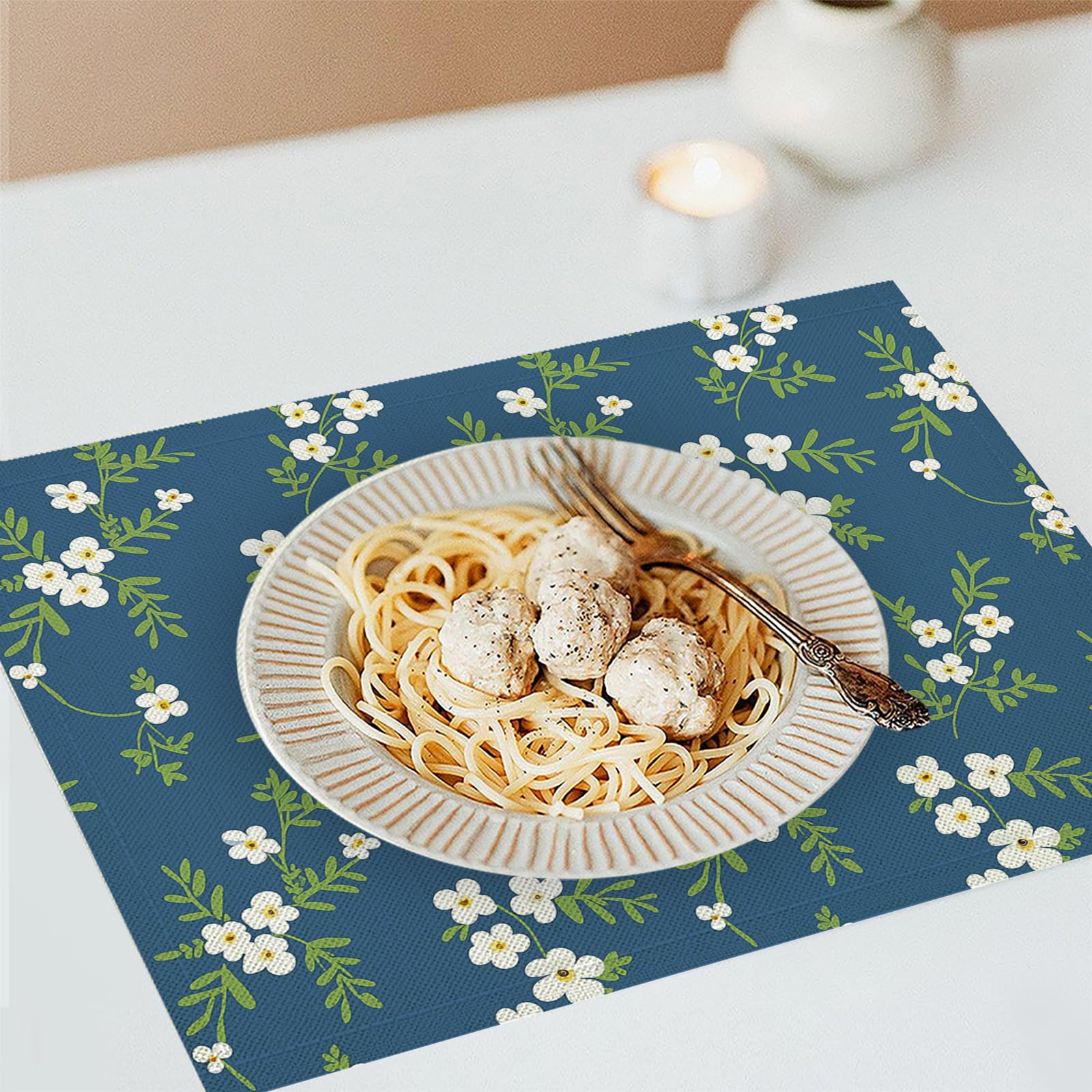 Tovaglietta Americana Fiori Semplici in Cotone Lino Rettangolare - Tovagliette Set di 8 Piccoli Cento Fiori Resistente al Calore per La Cucina, Il L'Ufficio, 30 x 45cm