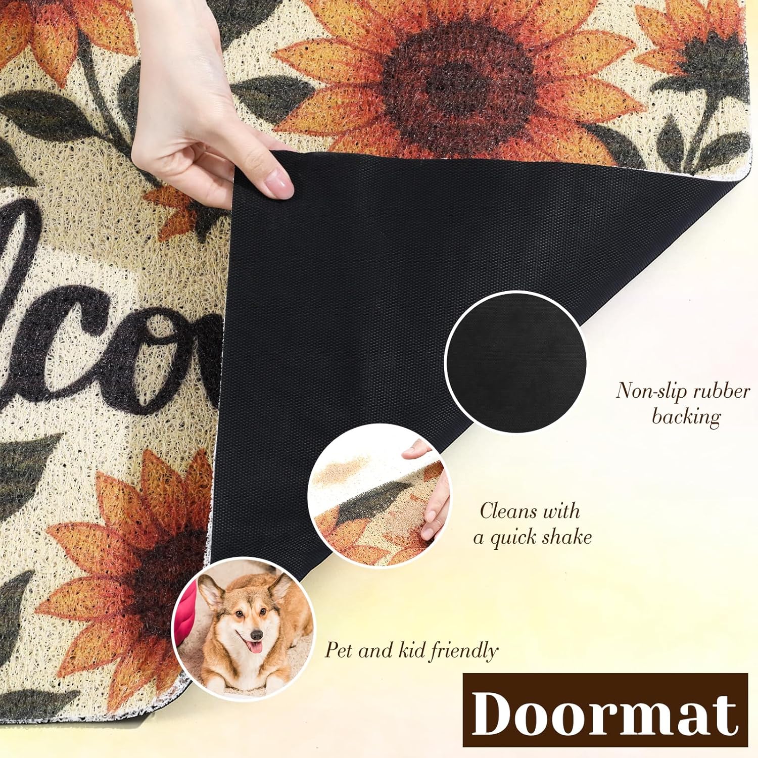 2 Pcs Summer Welcome Mat Sunflower Decorative Doormat Sunflower Floor Mats Summer Non Slip Entrance Door Rugs for Outdoor Indoor Porch Kitchen Entryway Home Decor 24 x 36 Inch