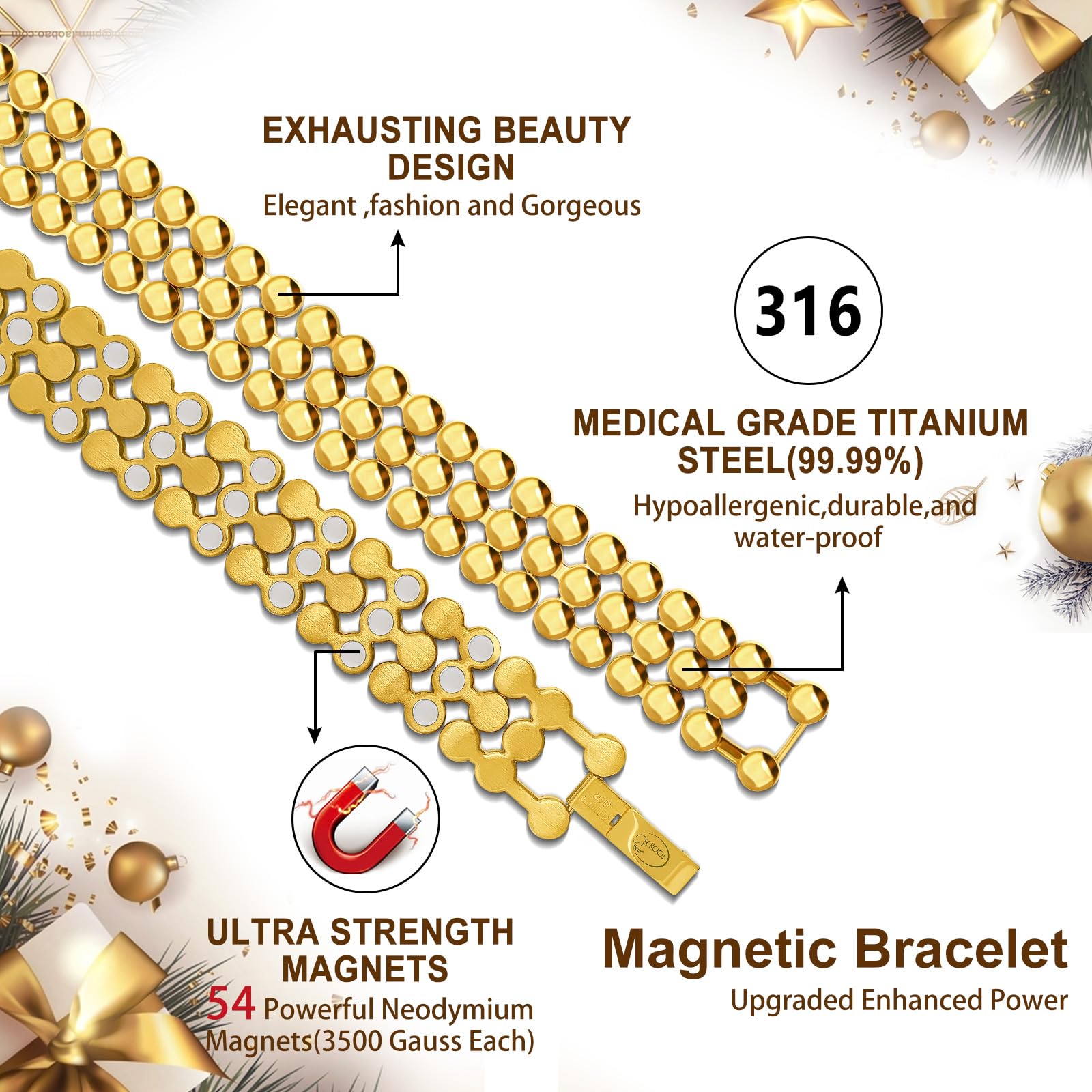JEROOT Pulsera magnética de titanio para hombre, incluye herramienta de extracción