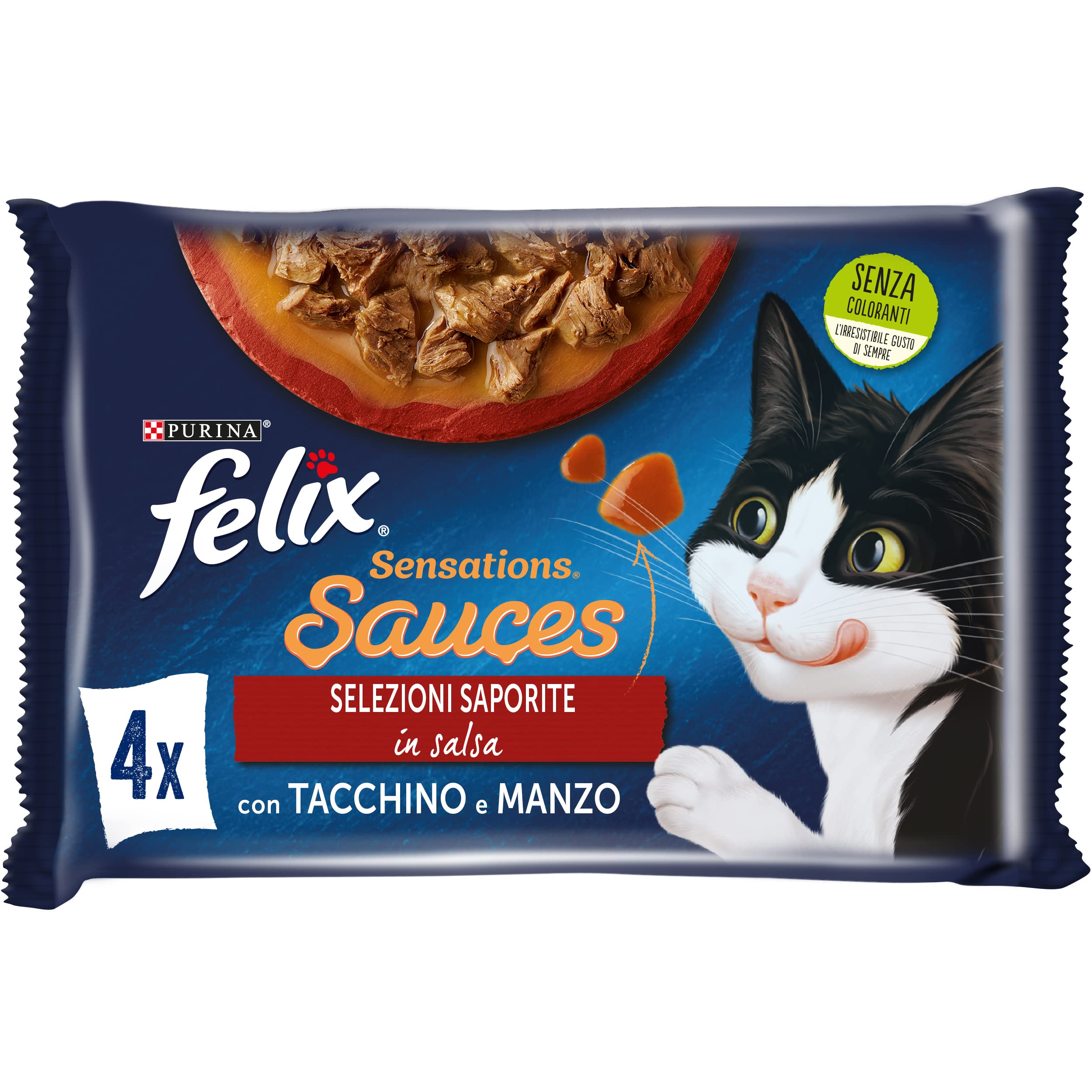 FELIX Sensations Cibo Umido per Gatti Adulti in Salsa con Tacchino e Manzo 48 Buste da 85g