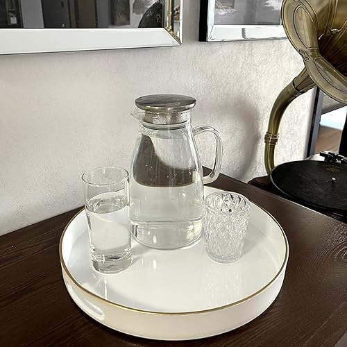 Miniatura 8 de Zosenley Bandeja decorativa, bandeja redonda de plástico con asas, bandeja de tocador moderna y bandeja de servir para otomana, mesa de café, cocina