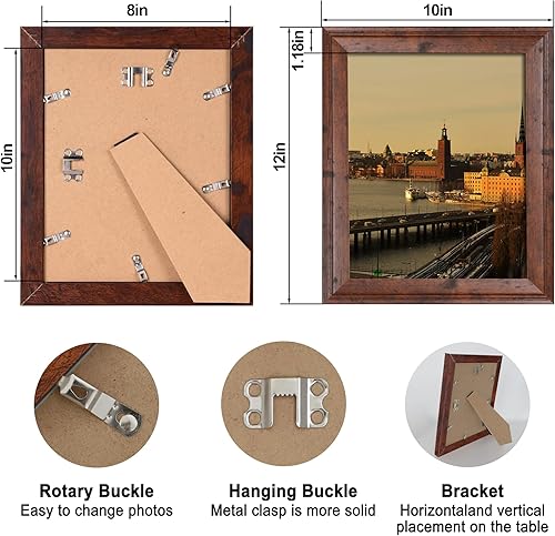 Miniatura 4 de iRahmen Juego de 4 portarretratos de 8 x 10 pulgadas, marco de fotos vintage rústico marrón con cristal real, marcos de 8 x 10 pulgadas para montaje