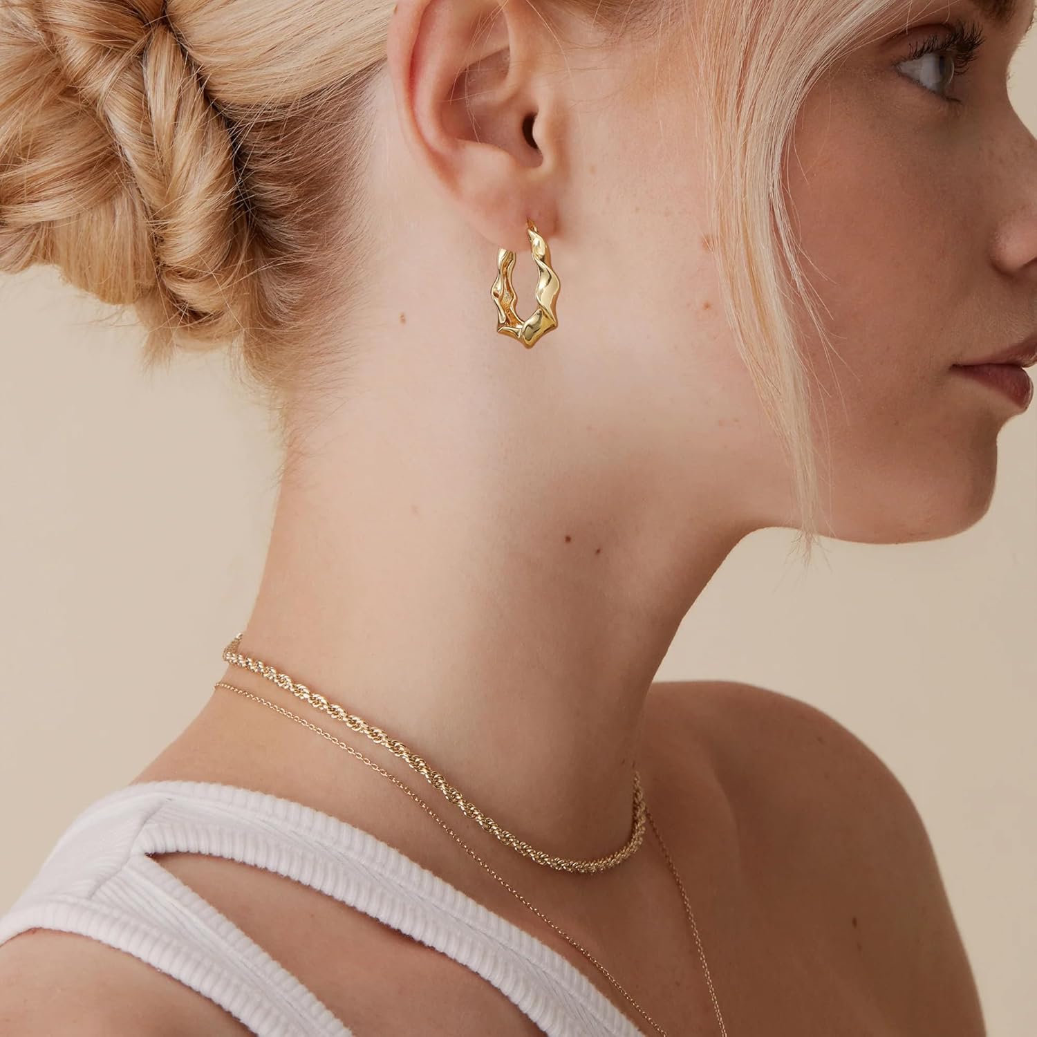 8YEARS Chunky Gold Hoop Earring for Women, 18K Gold Plated Lightweight Thick Hoops, Hypoallergenic Trendy Jewelry for Gift - Image 2