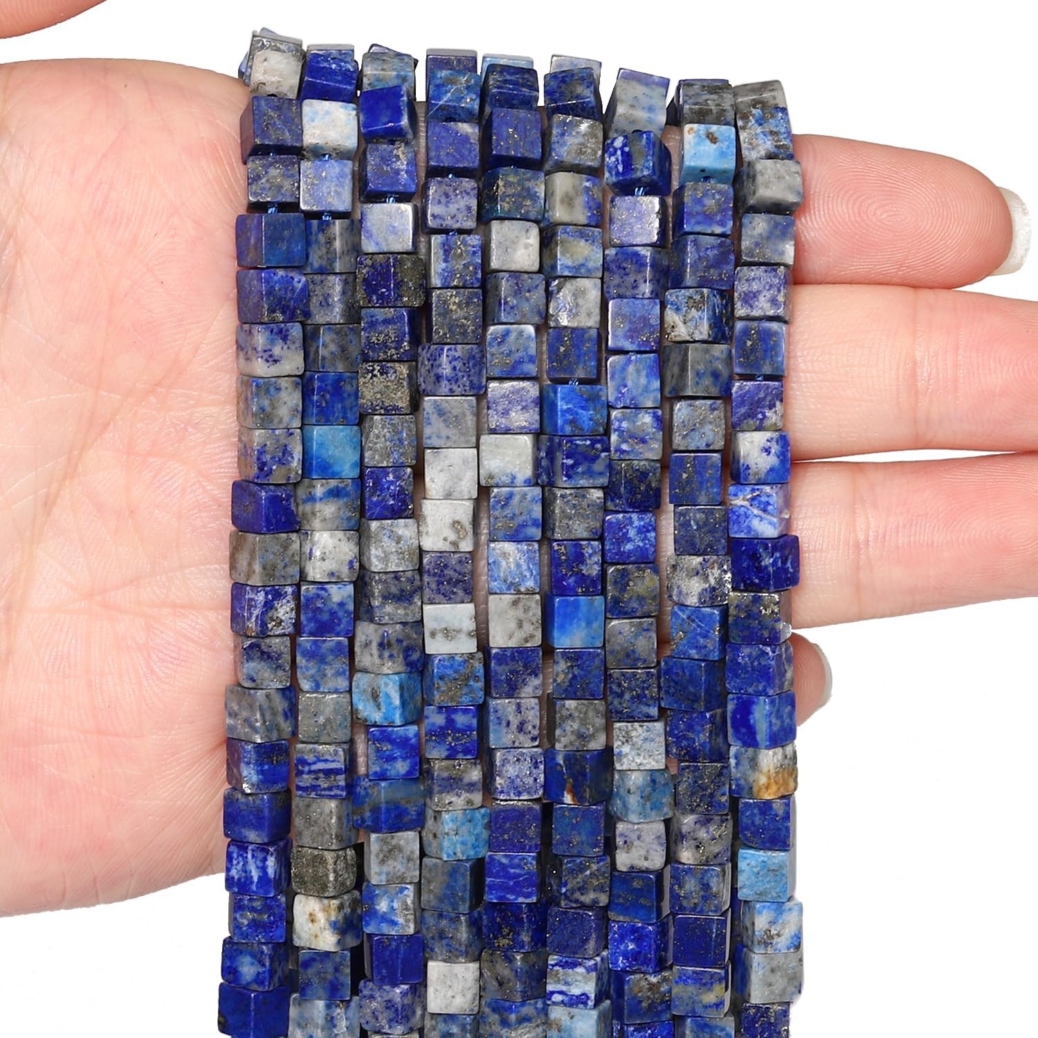 80pcs 4 * 4mm Lapis Lazuli Natural Stone Beads for Jewelry Making Supplies, Square Crystal Beads for Bracelets DIY Crafts