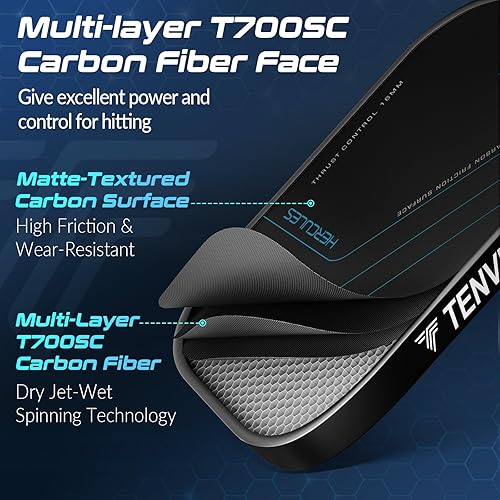 Miniatura 2 de TENVINA Pickleball Paddles, Multi-Layer T700SC Textured Carbon Fiber Pickleball Paddle, 4-Types of Thicknesses and Shapes, USAPA Approved Pickle
