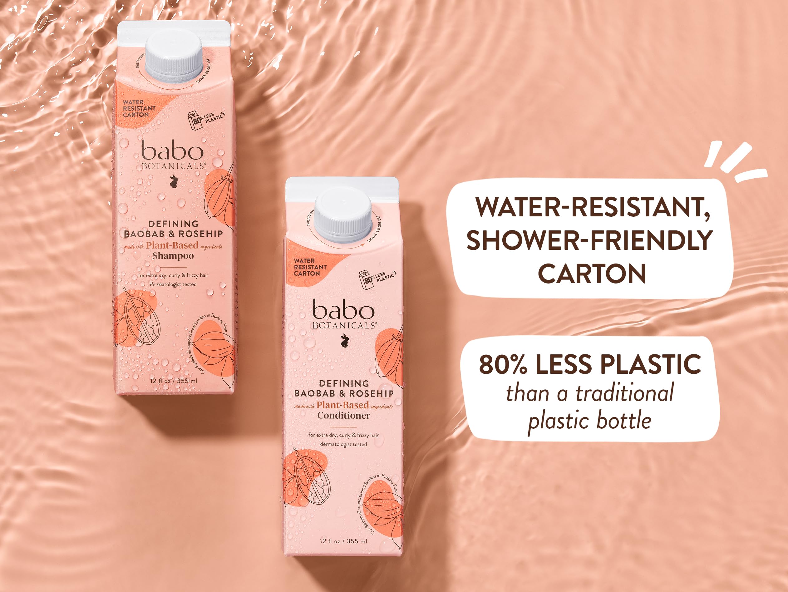 Babo Botanicals Defining Baobab & Rosehip Shampoo + Bundle with Conditioner – For extra dry, curly hair – Smooth & Define – Passion Fruit Ferment for scalp