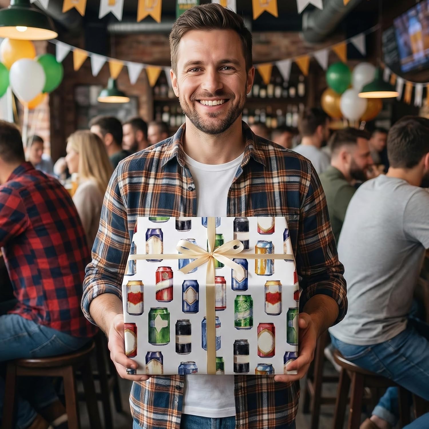 RUSPEPA Beer Can Wrapping Paper Roll, Mini Roll, Colorful Beverage Can Pattern Gift Wrap for Men, Birthday, Father's Day, Bachelor Party, Holiday Celebration, 17 Inch x 16.4 Feet image 5