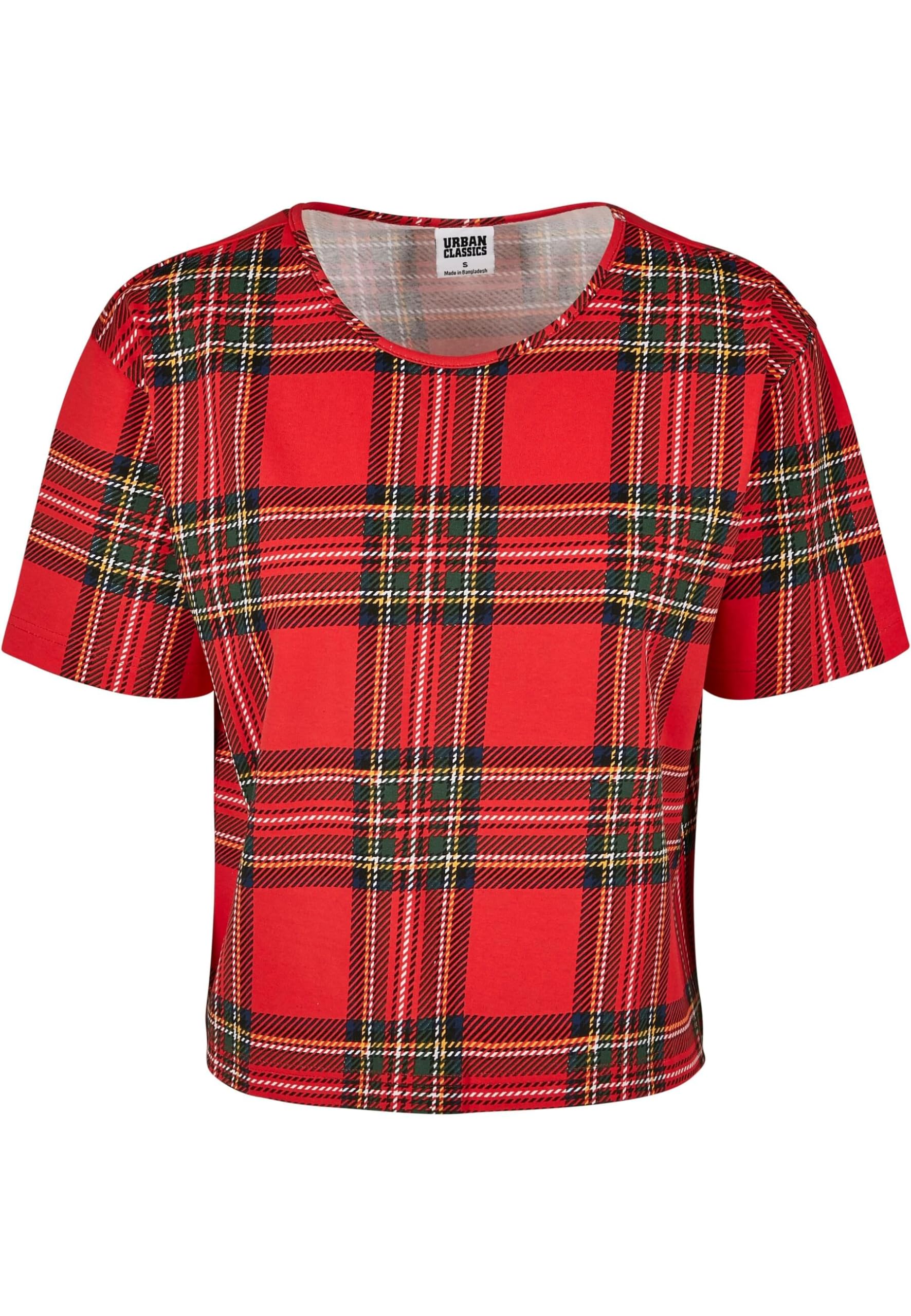 Urban Classics Women's Red (Red/Blk 00200) T-Shirt All-Over-Print Tartan Oberteil Short Oversized Tee T Shirt, Xs Uk