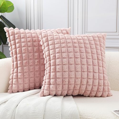 HPUK Fundas de almohada cuadradas de felpa de piel sintética de 18 x 18 pulgadas, fundas de almohada decorativas y esponjosas para sala de estar,