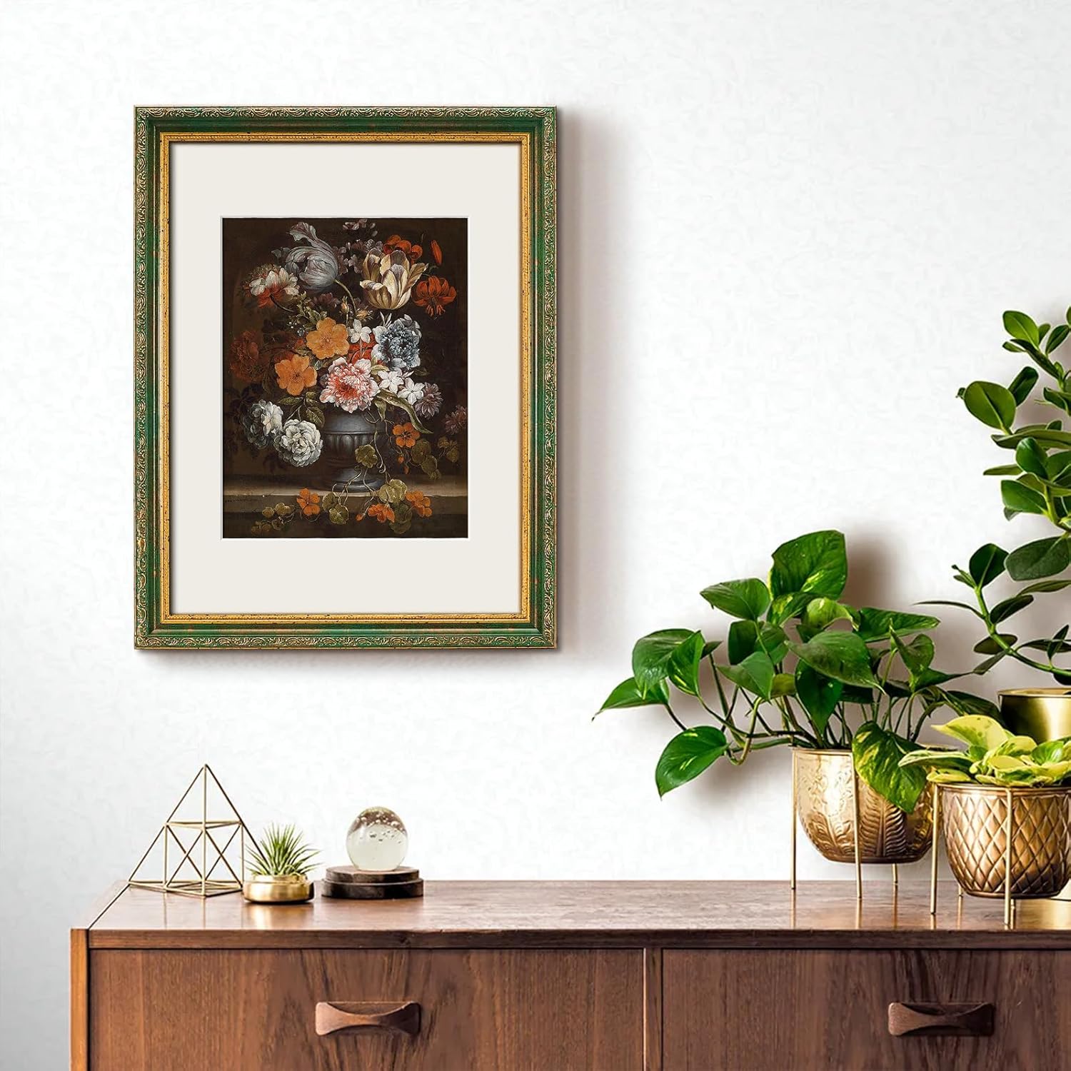 Vintage 12x16 Picture Frame,Antique Gold Photo Frames with PlexiglassFront,Ornate Picture Frames Display 8.5x11 with Mat or 12x16 Frame Without, Wall or Décor,1 Pack,Green
