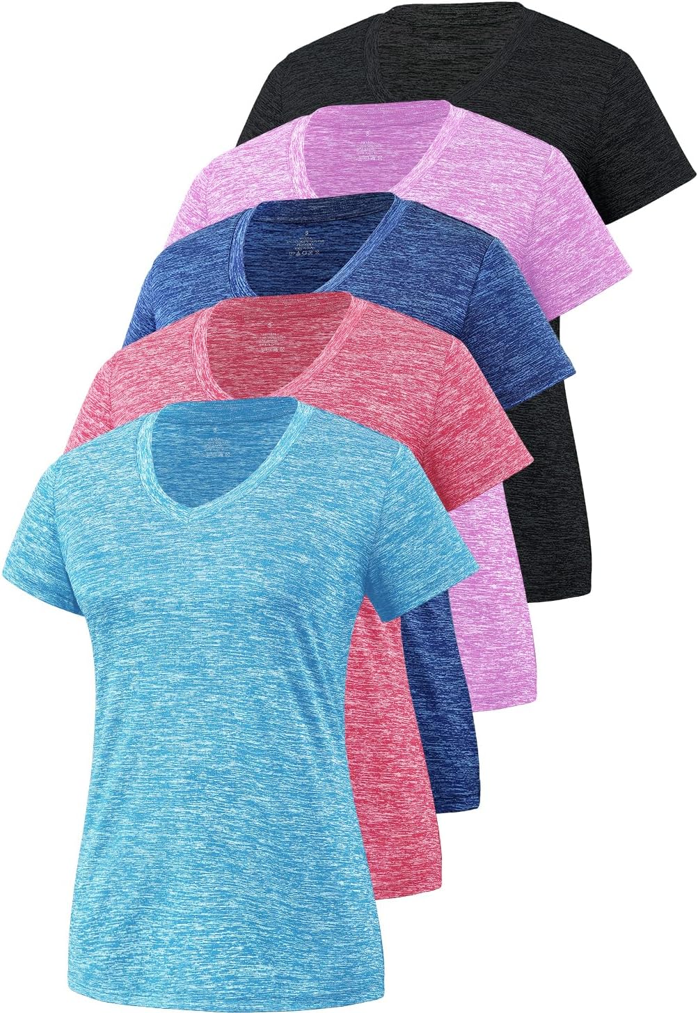 5-Pack Women's Short Sleeve Dry Fit T-Shirt Moisture Wicking Athletic V-Neck Tee