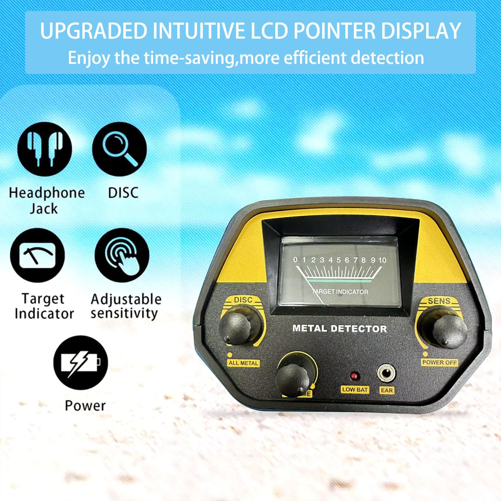 Metal Detector professionale con display LCD, sensibilità regolabile, asta retrattile, modalità interamente in metallo (arancione)