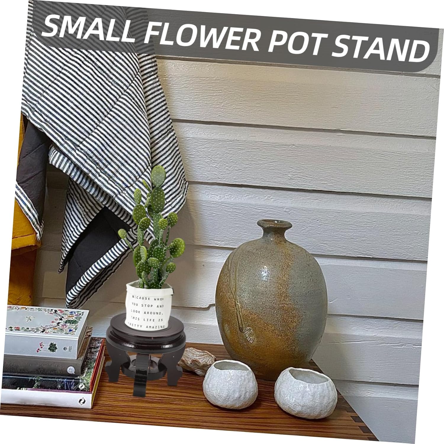 Mipcase 2pcs Wooden Plant Stand Rustic Indoor Plant Pedestal for Flower Pots Charming Home Decoration Natural Holder Compact Design for Spaces Height