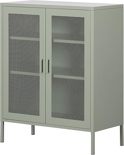 South Shore Crea - Armario decorativo de malla metálica de 2 puertas, color verde salvia