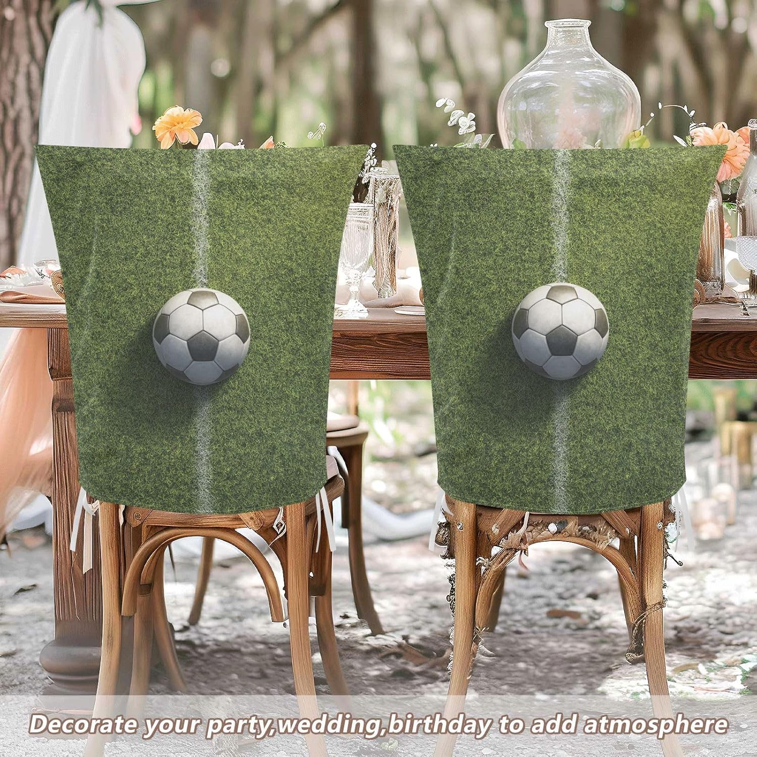 ALAZA Soccer Balls Grass Chair Back Cover Set of 6, Washable Reusable Removable Chair Slipcovers Decorative Chair Cover for Home Kitchen Wedding Party
