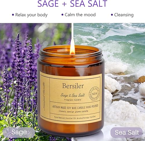 Miniatura 3 de Velas de aromaterapia, velas perfumadas, velas de sal marina de salvia de 7 onzas, alivio del estrés y relajación para el hogar y el dormitorio,