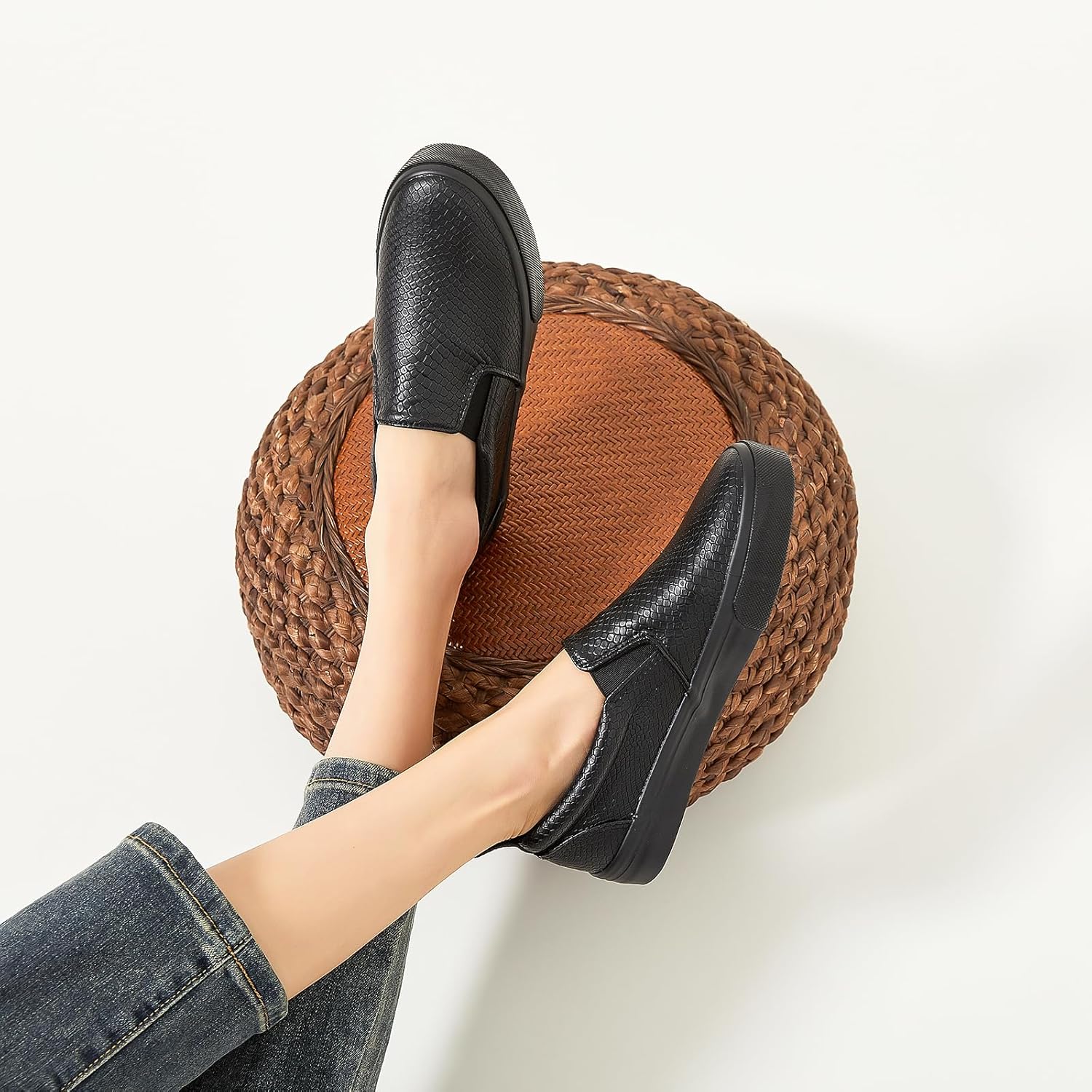 TUOPIN Womens Synthetic Leather Slip On Shoes,Padded Collar Slip on Sneakers for Women,Casual Loafers Walking Shoes - Image 2