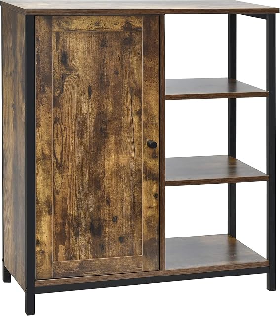 Multigot Industrial Storage Cabinet, Freestanding Buffet Sideboard with Adjustable Shelves & Door, Wooden Cupboard Bookcase for Kitchen Living Room Hallway