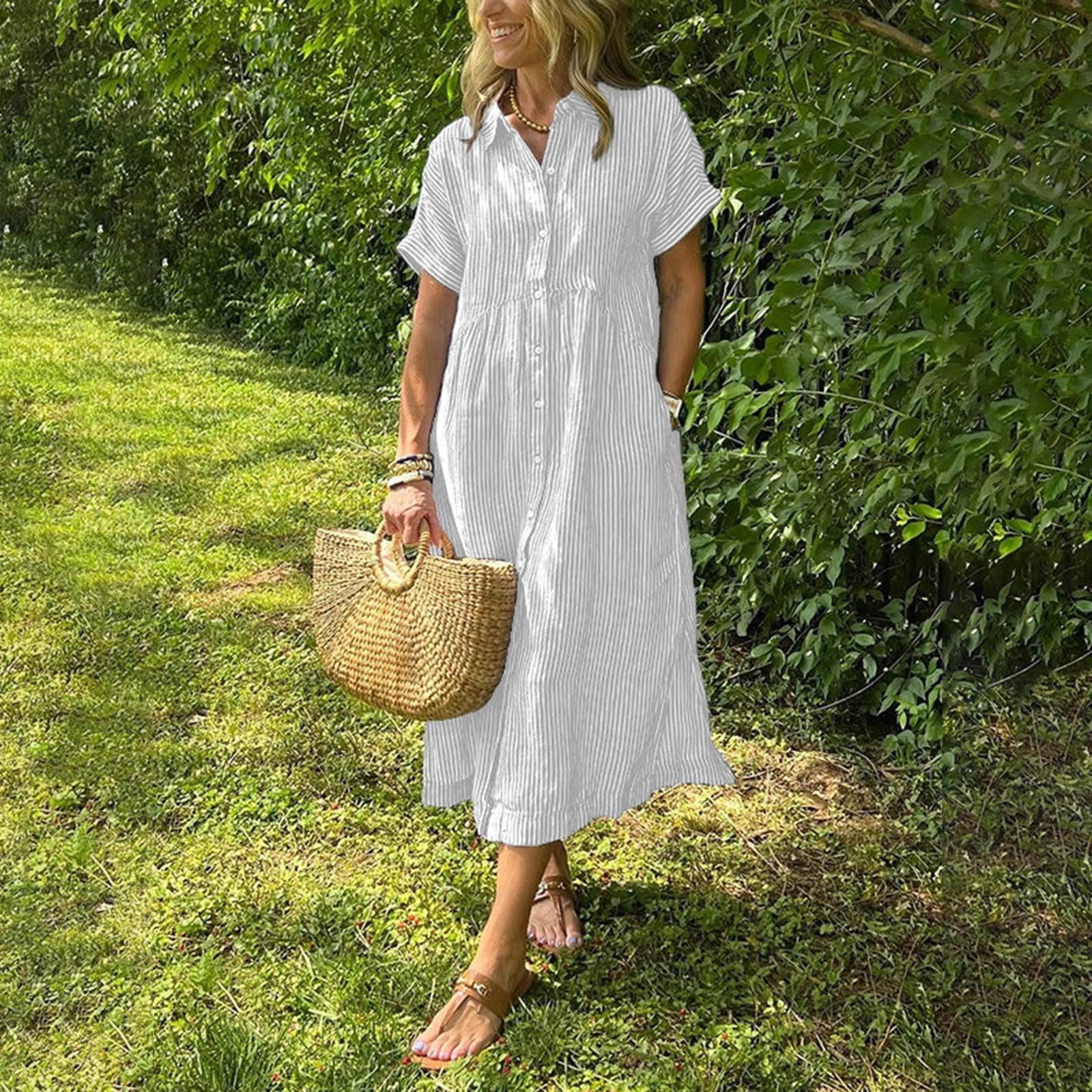 Générique Damska długa sukienka Bohemian Fluid Maxi Casual Lato Casual Beach Chic Elegancka Luźna Wygodny Lekki Kwiatowy Nadruk Dekolt V Długi rękaw A12