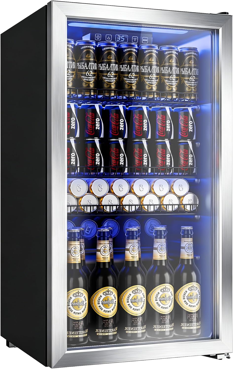 Manastin Beverage Refrigerator Cooler-Mini Fridge Freestanding Cooler with Glass Door, Adjustable Shelves & Digital Temperature Display for Drink, Wine or Beer (Silver, 2.47 Cu.Ft)