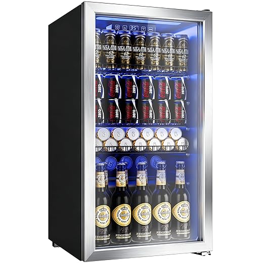 Manastin Beverage Refrigerator Cooler-Mini Fridge Freestanding Cooler with Glass Door, Adjustable Shelves & Digital Temperature Display for Soda, Wine or Beer (Silver, 3.2 Cu.Ft)