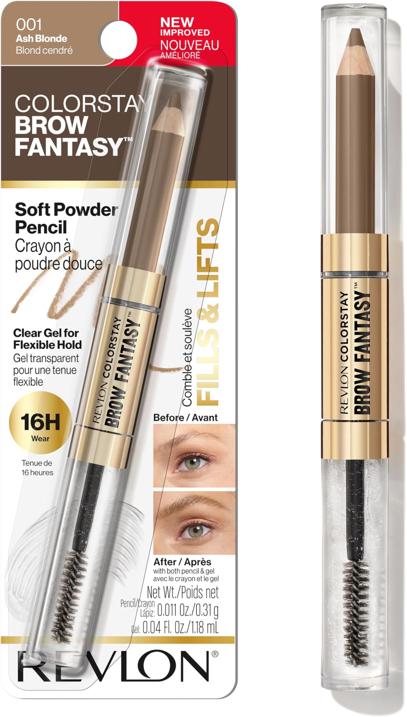 ColorStay Brow Fantasy, All In One Eyebrow Powder Pencil with Shaping Clear Gel, Gel Infused with Panthenol, Smudge-proof, 16HR Visibly Full Brows, 001 Ash Blonde