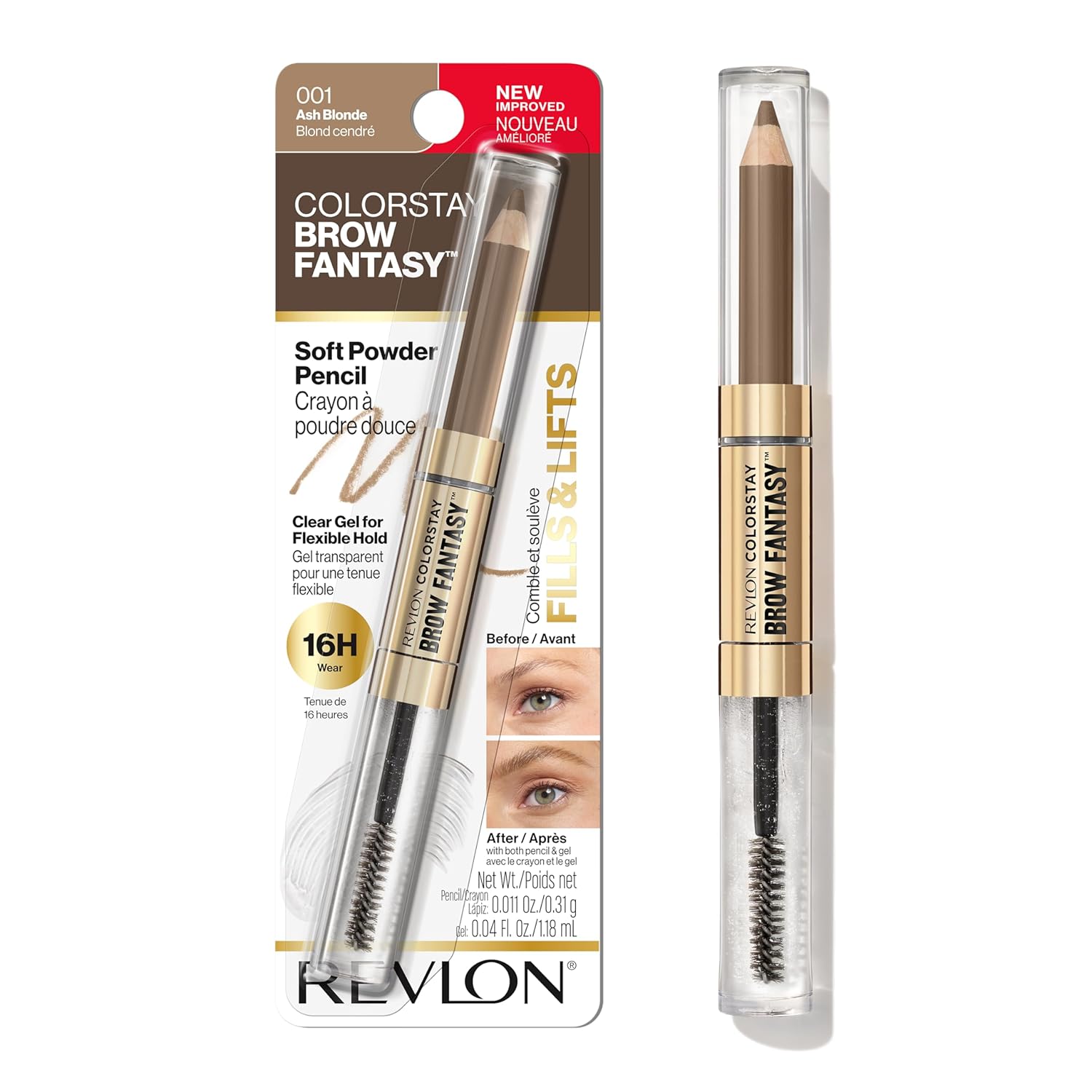 Revlon ColorStay Brow Fantasy All-in-One Eyebrow Pencil & Clear Gel, Ash Blonde - 16HR Smudge-Proof, Nourishing Pro-Vitamin B5