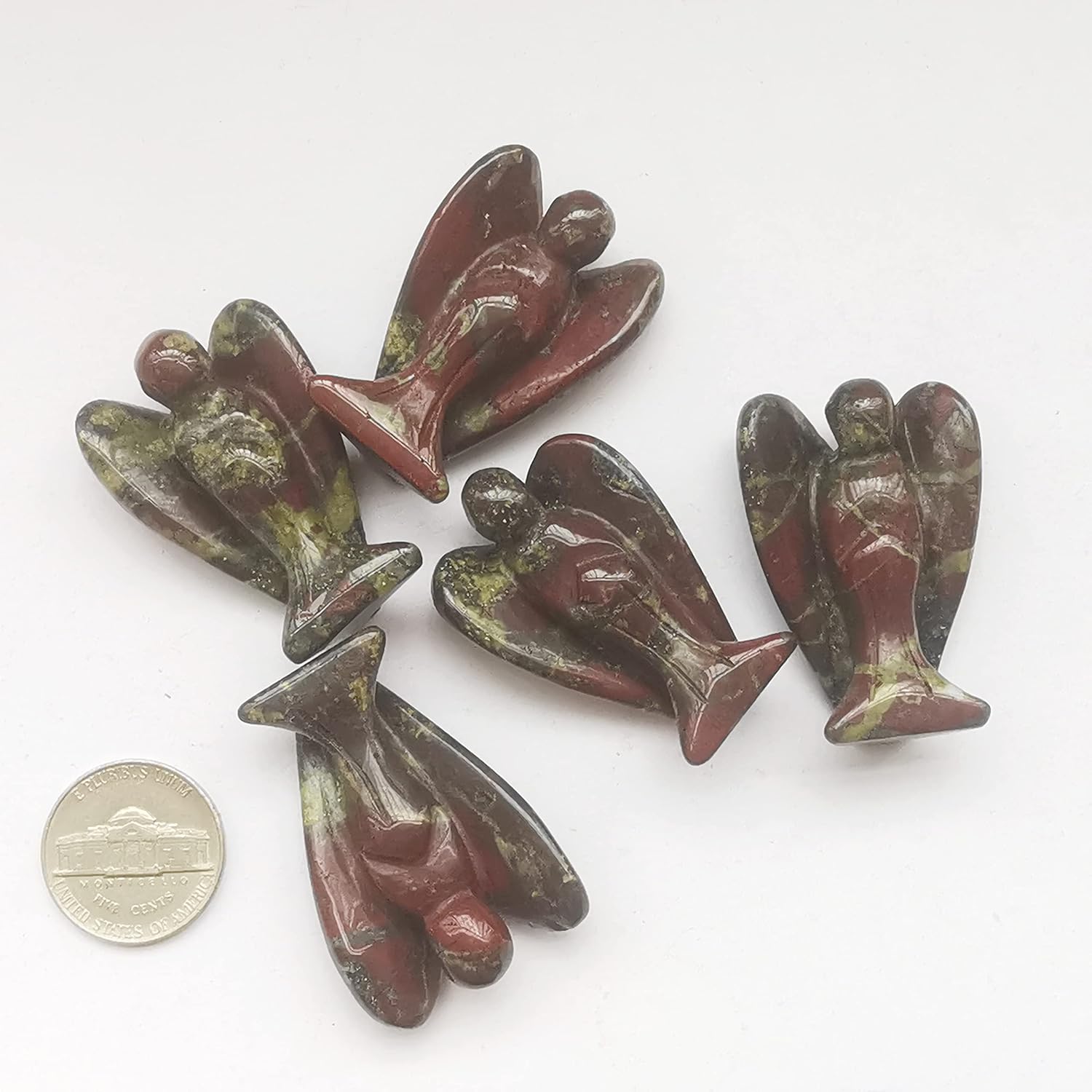 Manekieko Natural Dragon Blood Jasper Healing Crystal Prayer Guardian Angel Statue,38mm Carving Pocket Palm Stone Figurines Decoration - Image 3