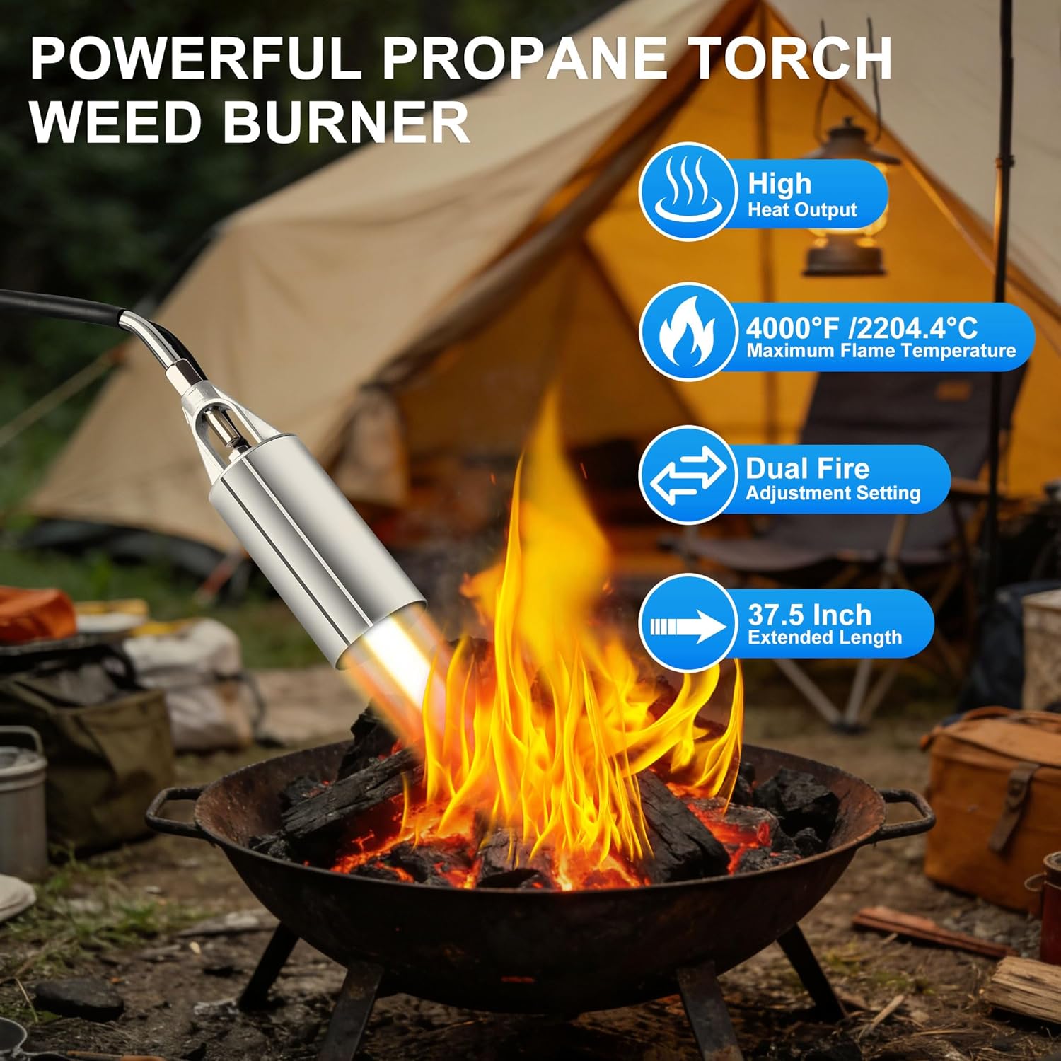 Propane Torch Weed Burner Kit, High Output with Long/Short Mode, Heavy Duty Blow Torch Flamethrower with 12.5FT Hose, Dual Fuel Support for Weed Burning, Melting Ice and Snow, Roofing and BBQ