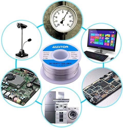 Miniatura 7 de AUSTOR Alambre de soldadura de núcleo de colofonia de plomo de estaño 60-40 para soldadura eléctrica (0.024 in, 3.53 oz)