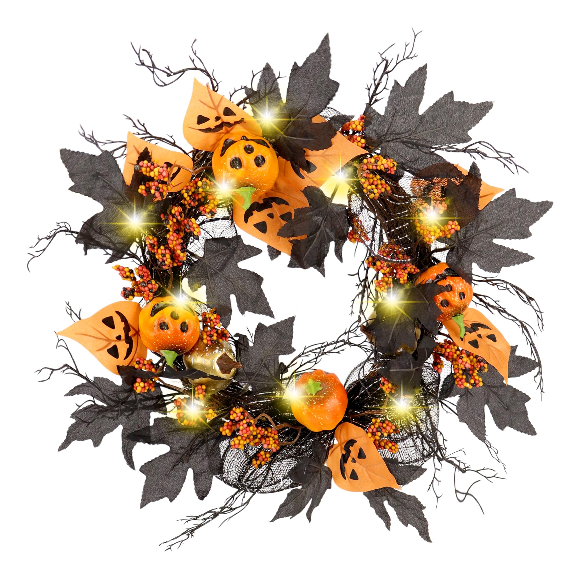 Couronne de citrouilles Halloween et feuilles d'érable noires