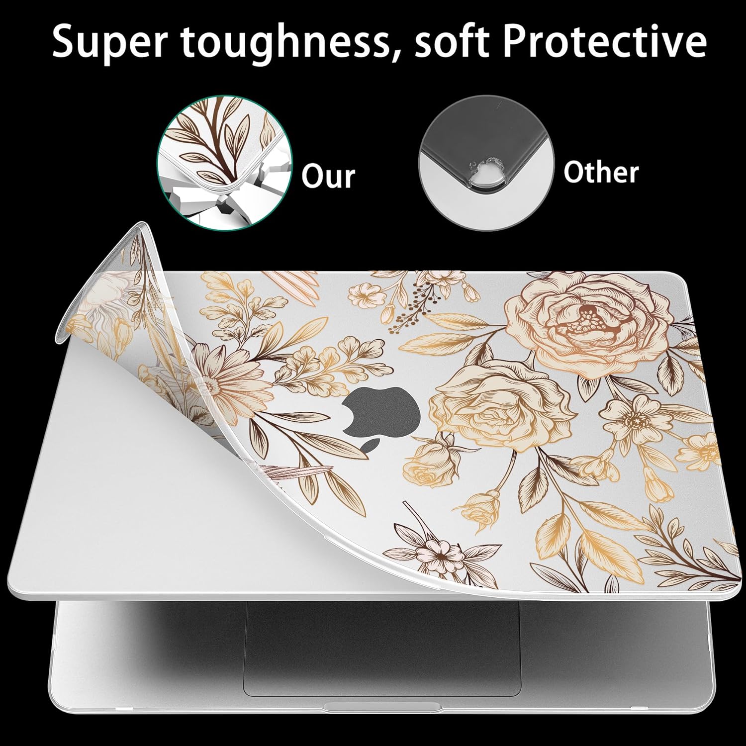 Mektron Ultra Thin Armor Case Compatible with MacBook Air 15.3 inch Printed Cover 2024/2023 M3 A3114 M2 A2941, [Same as Bare MacBook] Protective Hard Shell with Fold Kickstand, Floral P314