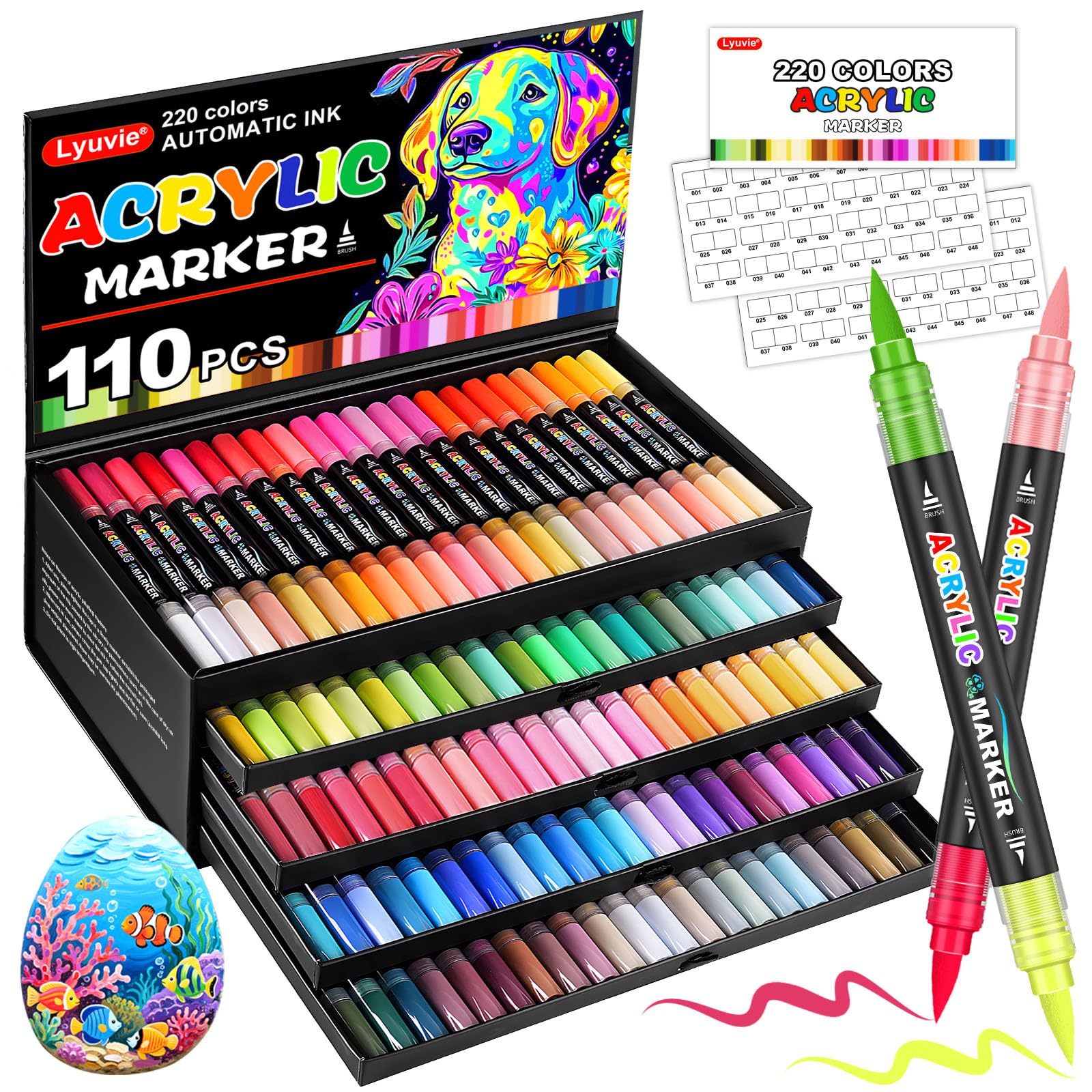 Sonlaryin Marqueur Peinture Acrylique, 24 Couleurs Double Pointe Feutre Acrylique, Feutres Coloriage Adulte Pour Peinture Rupestre, Bricolage, Céramique, Verre, Toile, Bois | Votre Wishlist Sur