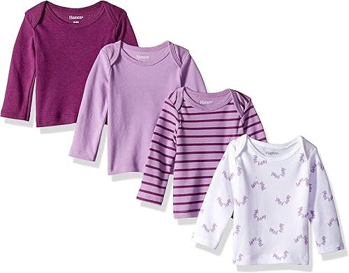 Miniatura 22 de Hanes Ultimate Baby Flexy - Juego de 4 camisetas de manga larga para bebés. Conjunto Rosa Turq Púrpura