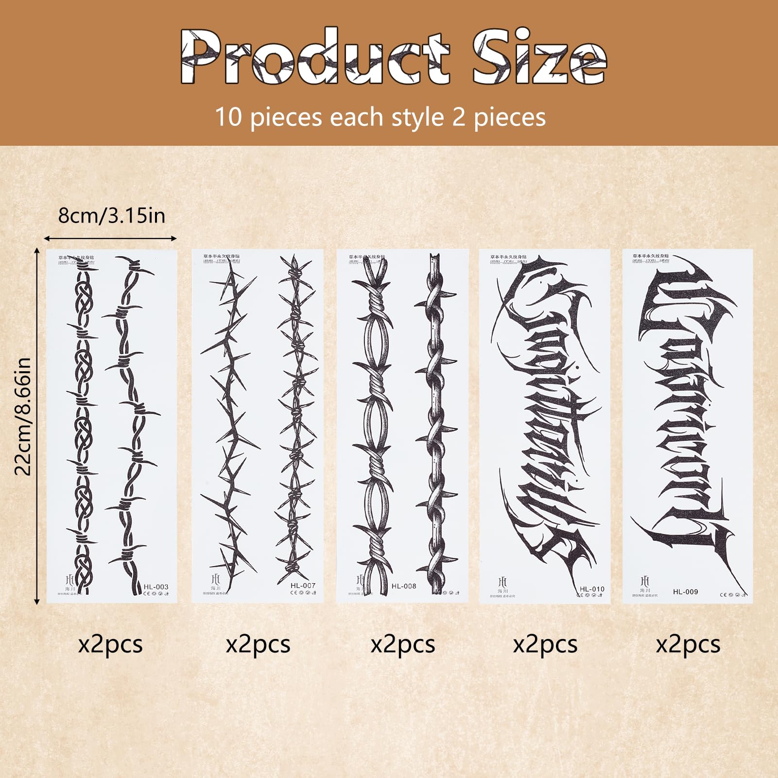 NICENEEDED 10PCS Halloween Face Tattoos Stickers, Barbed Wire Temporary Decor Large Barb Wire Makeup Props - Image 3