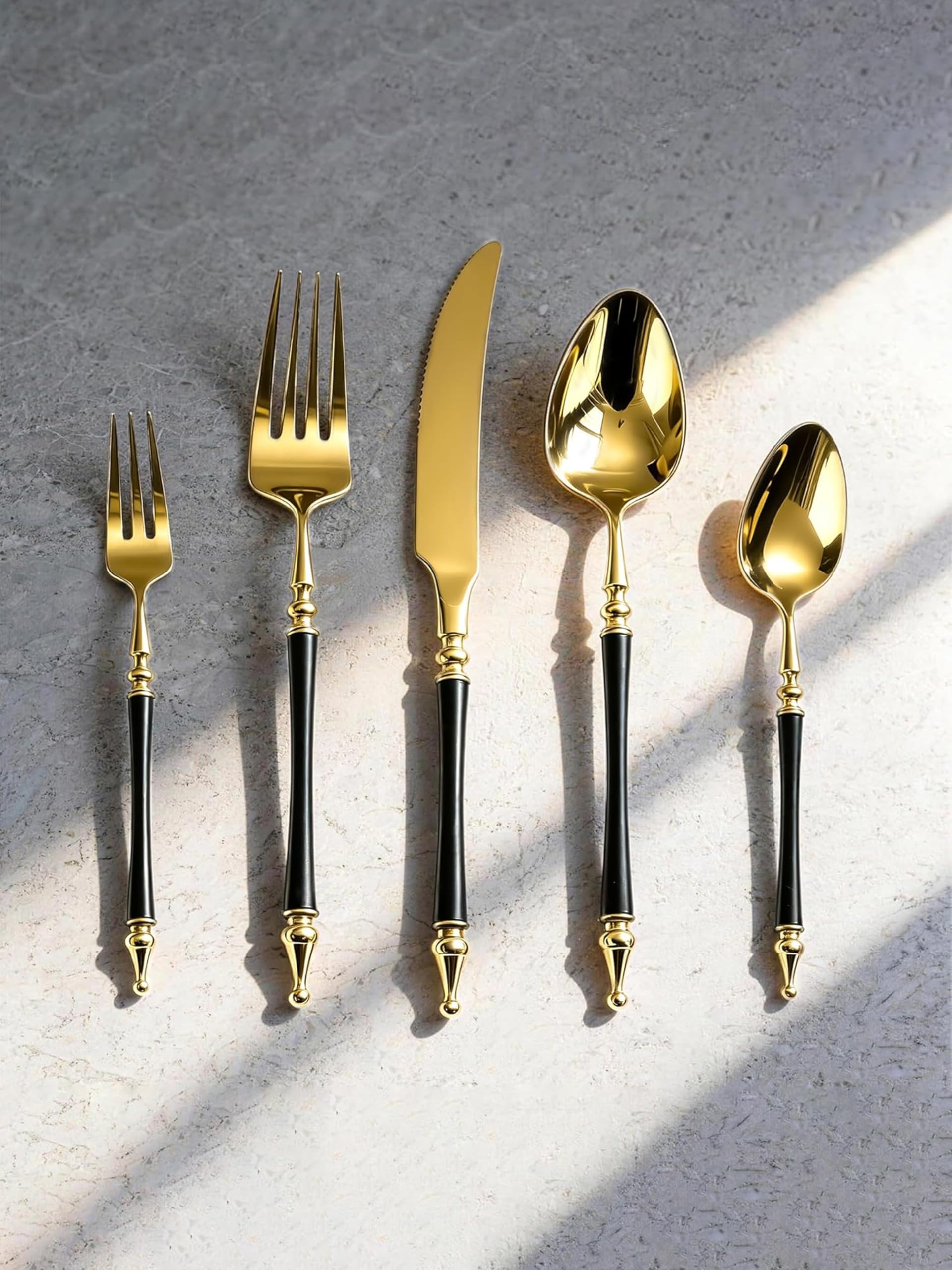 Black Gold Silverware Set for 12 Modern 60 Piece Flatware Cutlery Utensils