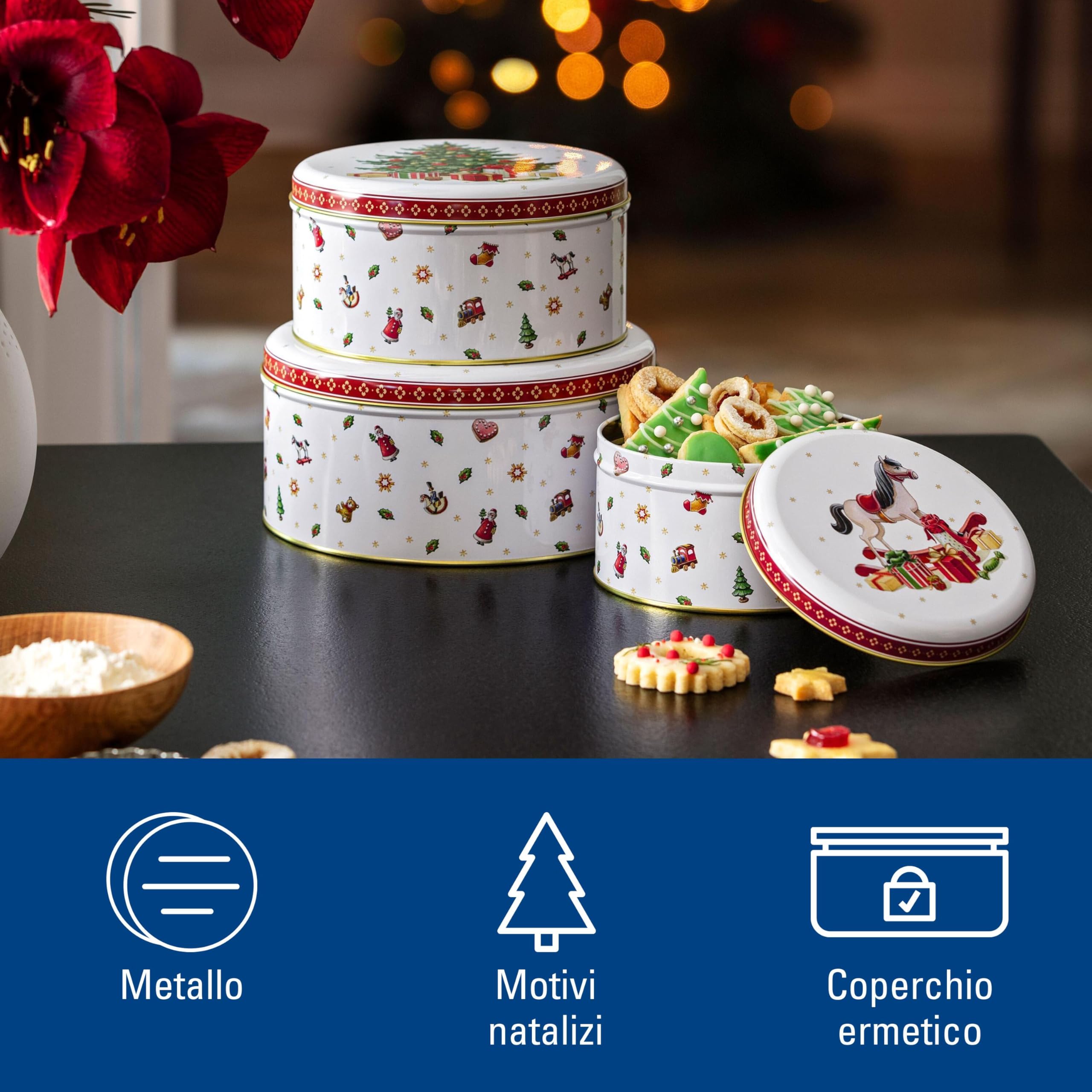 Villeroy & Boch - Winter Collage Set di Biscottiere Variopinto, Scatola di Biscotti, Biscottiera, Scatoline Biscotti, Decorazioni per la Casa, Xmas, Natale, Metallo