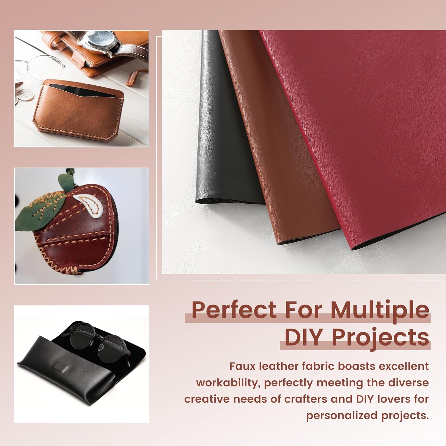 KUUP Soft PU Faux Leather Fabric, 54" x 108" (3 Yards), Waterproof Vegan Synthetic Upholstery Fabric for DIY Sewing, Crafts, Sofas, Handbags, Earrings & Hair Bows Decorations
