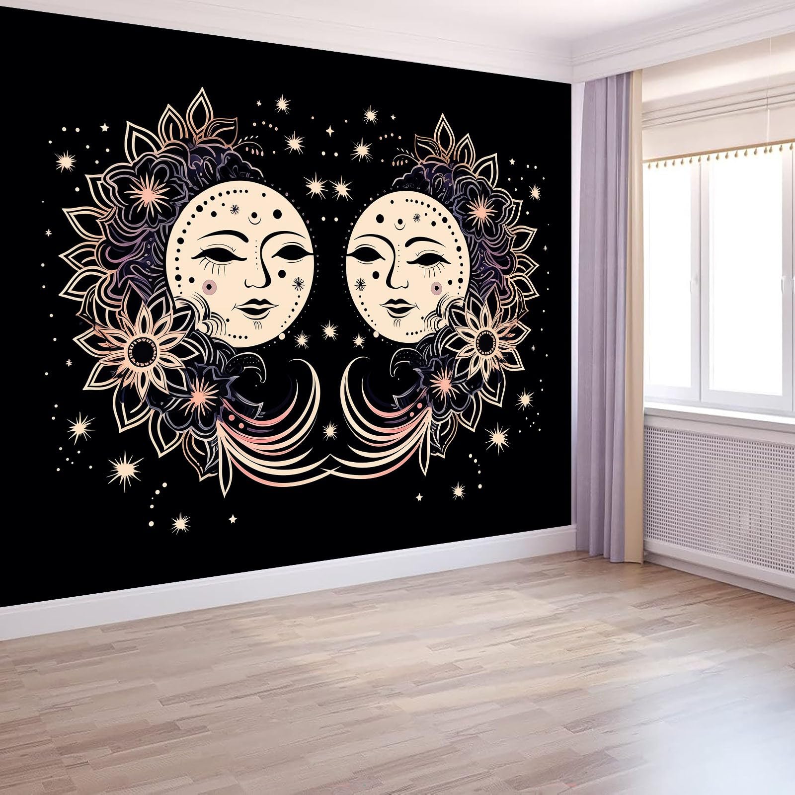 Fototapety Czeskie słońce kwiaty linie - tapeta z włókniny, wodoodporna i oddychająca - dekoracja ścienna do salonu, sypialni, biura - 400 x 280 cm, morelowa czerń