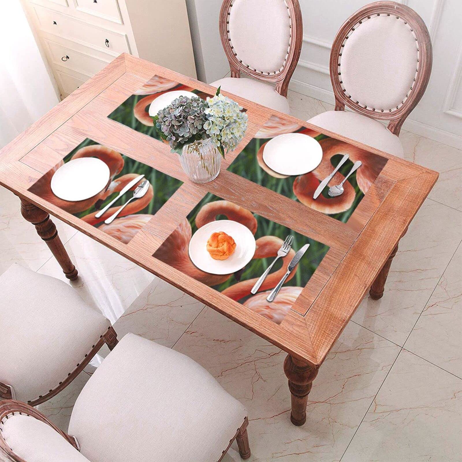 Tovaglietta tessuta con stampa fenicottero, antiscivolo, isolamento termico, per cucina, sala da pranzo, ristorante, caffè, set da 1 pezzo, 4 pezzi, 6 pezzi.