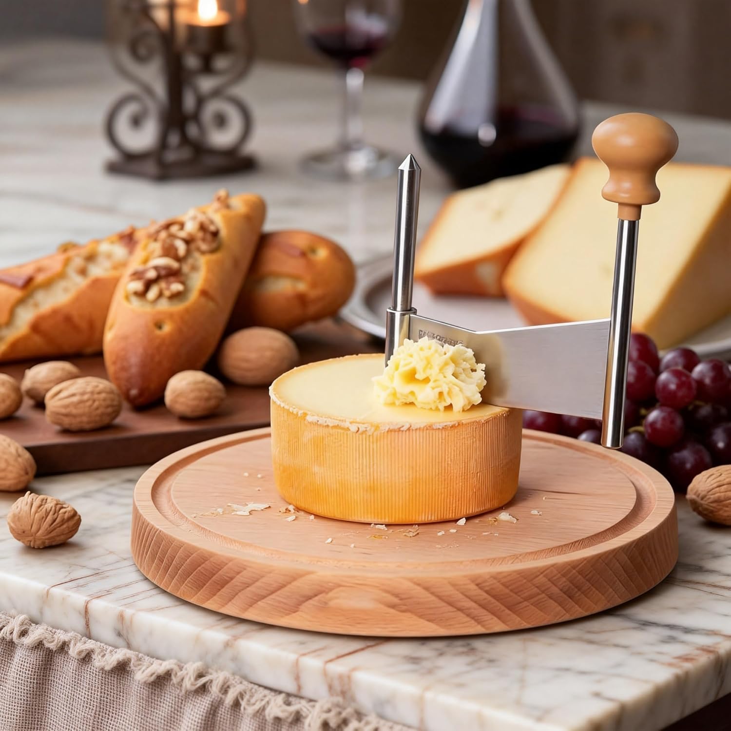 Petit Basque Cheese Wheel, Stainless Steel Cheese Butter Chocolate Shaver, Cheeses Wheel Shaver, Petit Basque Cheeses Curler for Restaurants, Cafes, Dessert Shops, Home(Multifunctional Style)