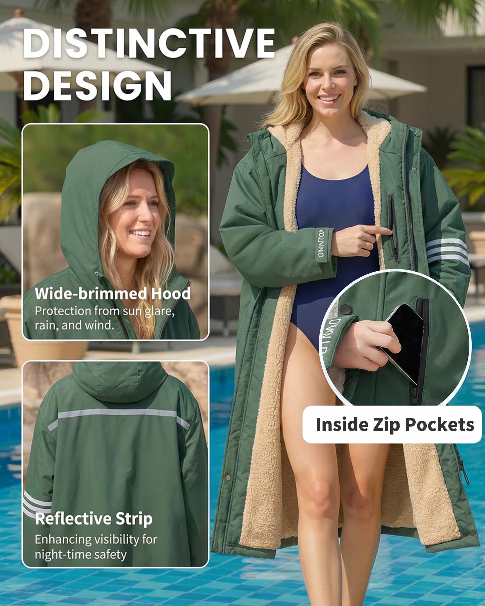 Owntop Bata Cambiadora Impermeable para Adultos y Niños - Parka de Natación de Manga Larga y Talla Grande con Forro Polar, de Secado Rápido y Abrigada | Ideal para Surf, Playa, Natación y Camping