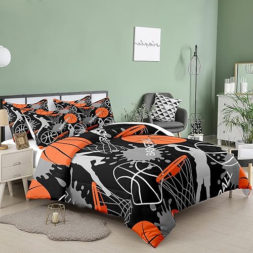 Miniatura 2 de Bodhi Ropa de cama para niños juego de edredón deportivo de baloncesto para niños, tamaño matrimonial con fundas de almohada